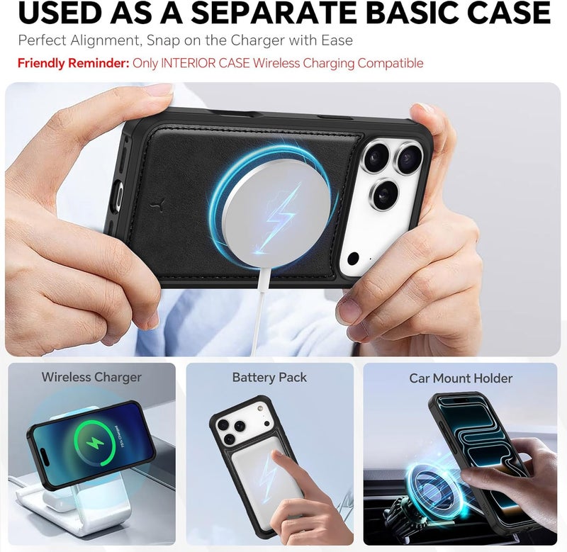 TUCCH 2-in-1 Detachable Wallet Case for iPhone 17 Pro Max (6.9") 2025, Wireless Charging | RFID Blocking 4 Card Holder | Wrist Strap | Kickstand | Magnetic | PU Leather | Protective Flip Cover | Black - Image 4